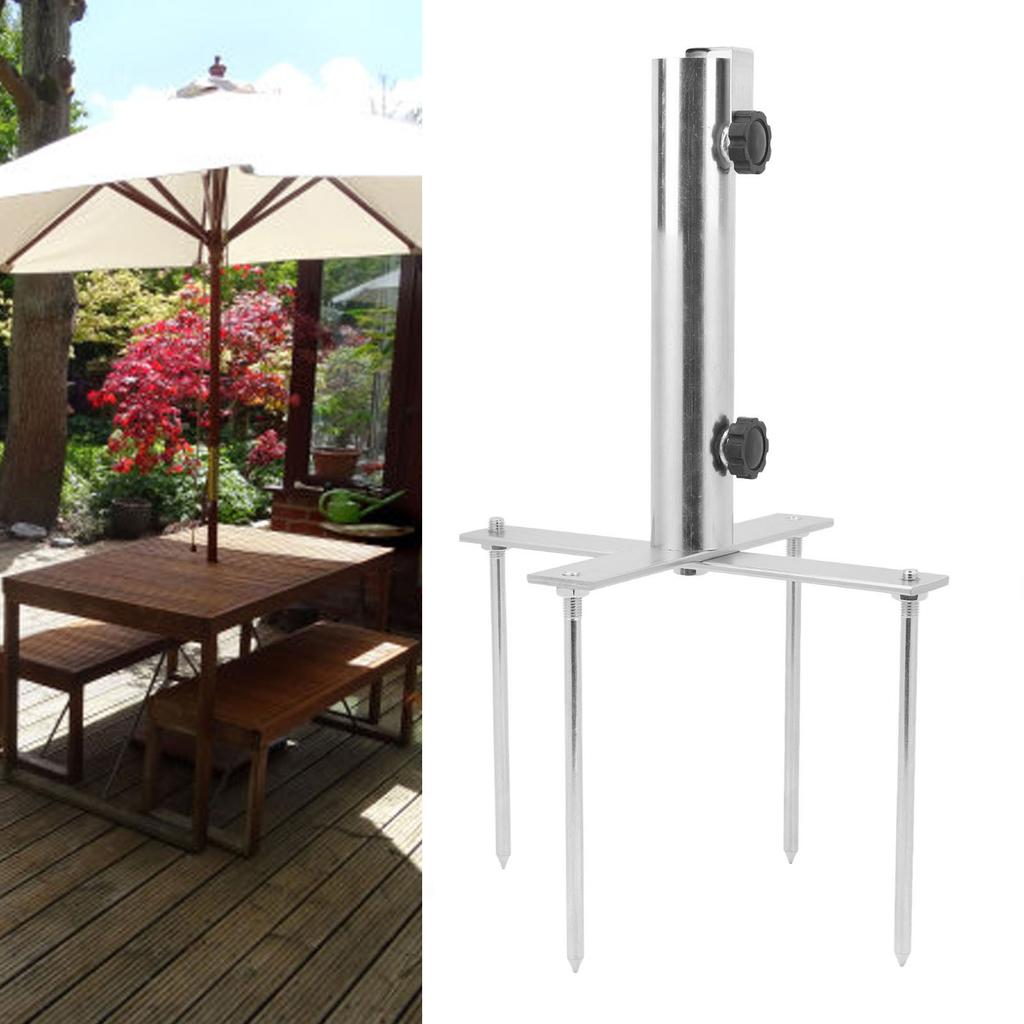 Patio Umbrella Stand Adjustable Umbrella Inground Stainless Steel Stand with 4 Spikes for Park Beach Garden
