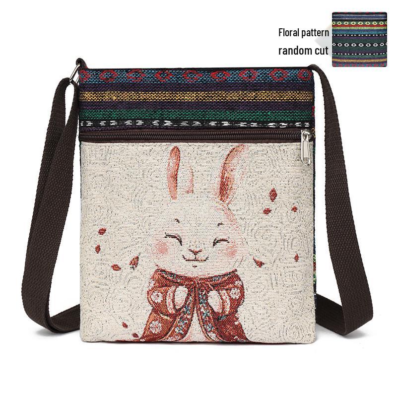 Damen Canvas Umhängetasche - Niedlicher chinesischer Stil, ethnisches Miao-Design, vielseitige gewebte Stoff Schulter- & Handytasche