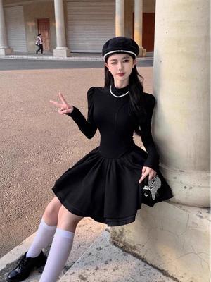 2025 Hepburn Style Black Princess Puff Dress - Early Autumn Women's High-End Little Black Dress
