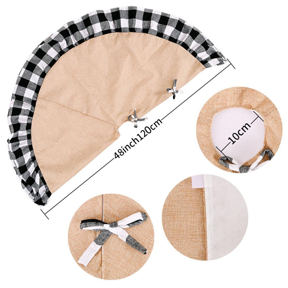 Burlap Fall Tree Skirt with  Buffalo Plaid Ruffle Border Large Christmas Tree Mat 48 Inches for Halloween Fall Christmas Black White Decorations