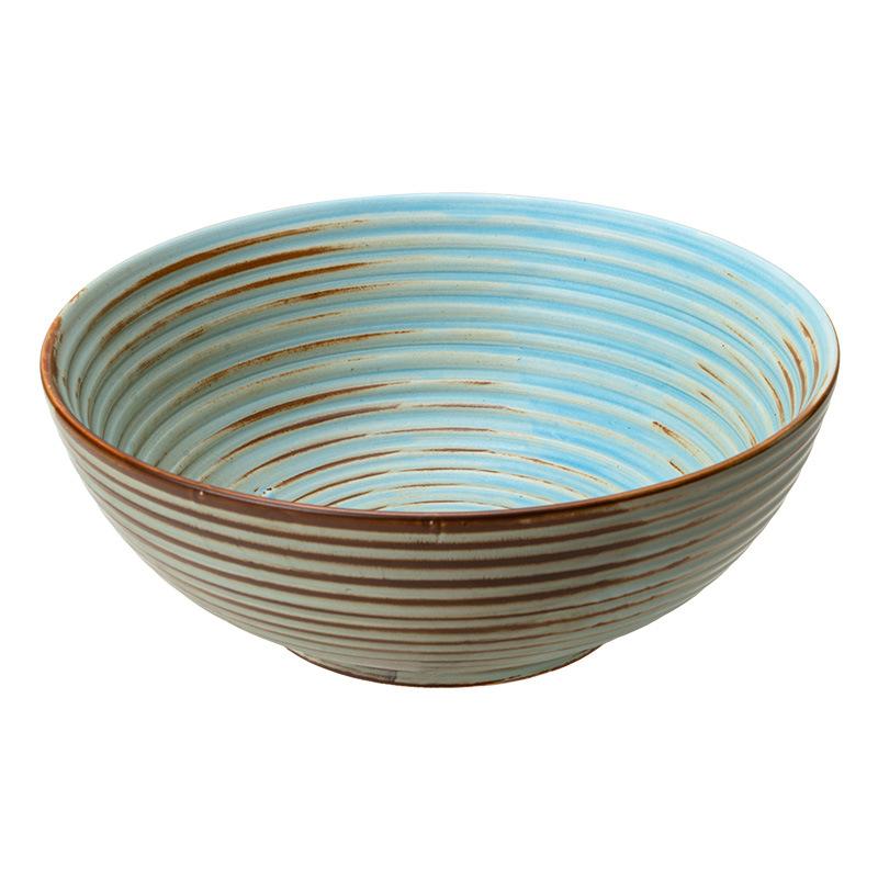 Gradual Change Large Bowl Coarse Pottery Soup Bowl Household Retro Ceramic Bowl Old Ring Pattern Tableware Vegetable Bowl Round Fruit Bowl