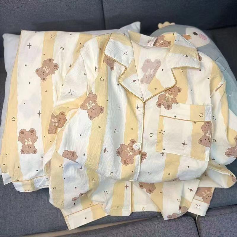 

ins style cute cartoon bear pajamas women s summer new beautiful girl student short-sleeved shorts dormitory loungewear xxl [recommended weight 67.5-75kg ]