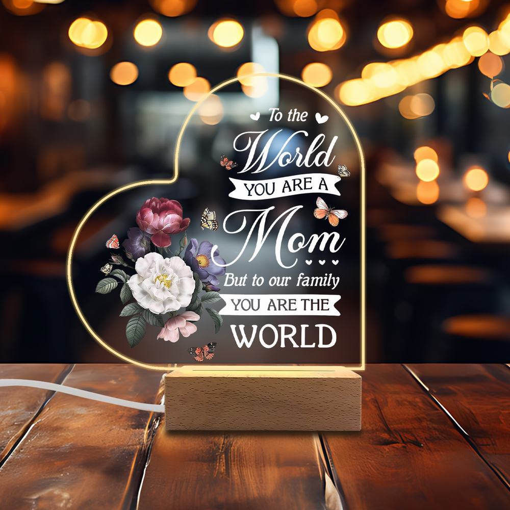 1PC Acrylic Luminous Ornament Photography Accessories, USB Base, Heart Decor, Mom Holiday Gift Figurines