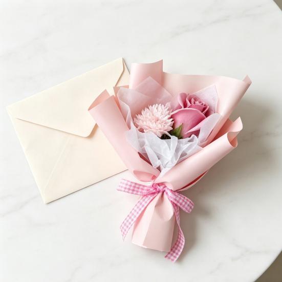 Mini Fake Sunflower Bouquet Handcrafted Artificial Soap Carnation Rose Floral Decoration Valentine's Day Anniversary Birthday Gift for Women Wife