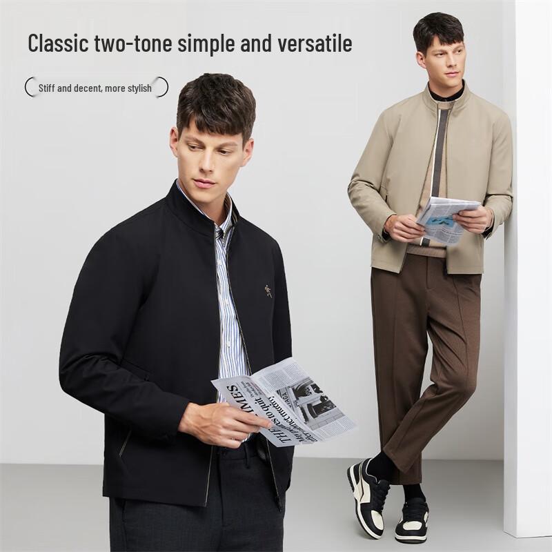 Dancing with Wolves Men's Casual Windproof Jacquard Ribbed Stand-Up Collar Jacket