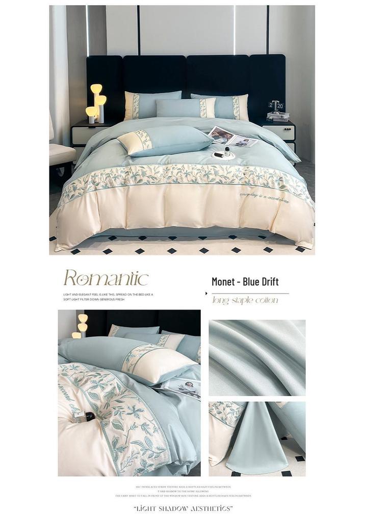 Light Luxury 100% Long-Staple Cotton Embroidered Bedding Set - High-End Four-Piece Pure Cotton for All Seasons.