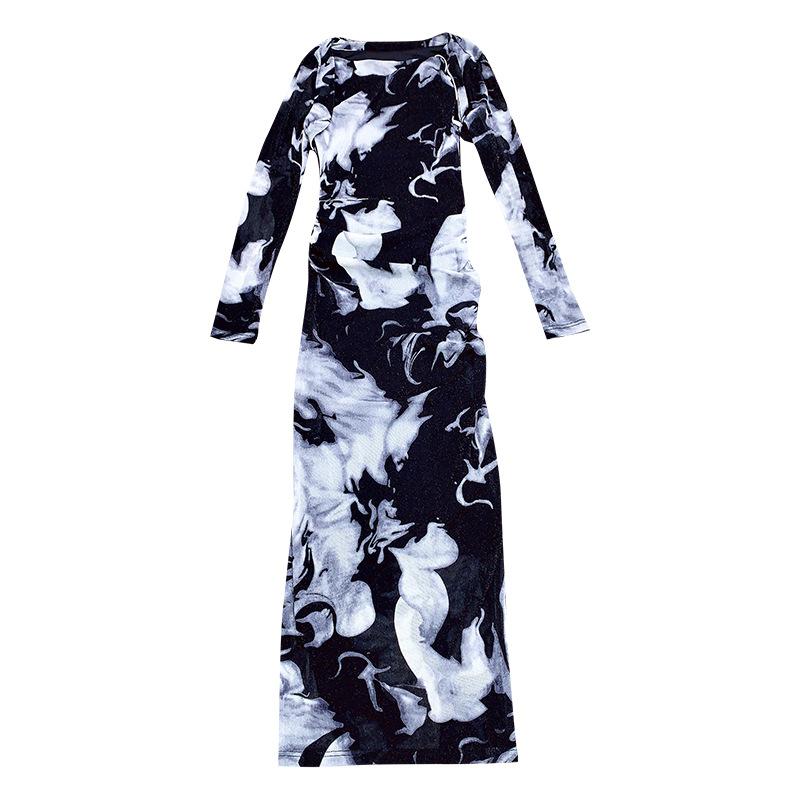 

Wan Special Printing and Dyeing Elastic Yarn Knitting | Платье и жилет с принтом Split Folds, комплект из двух предметов для женщин 20 L