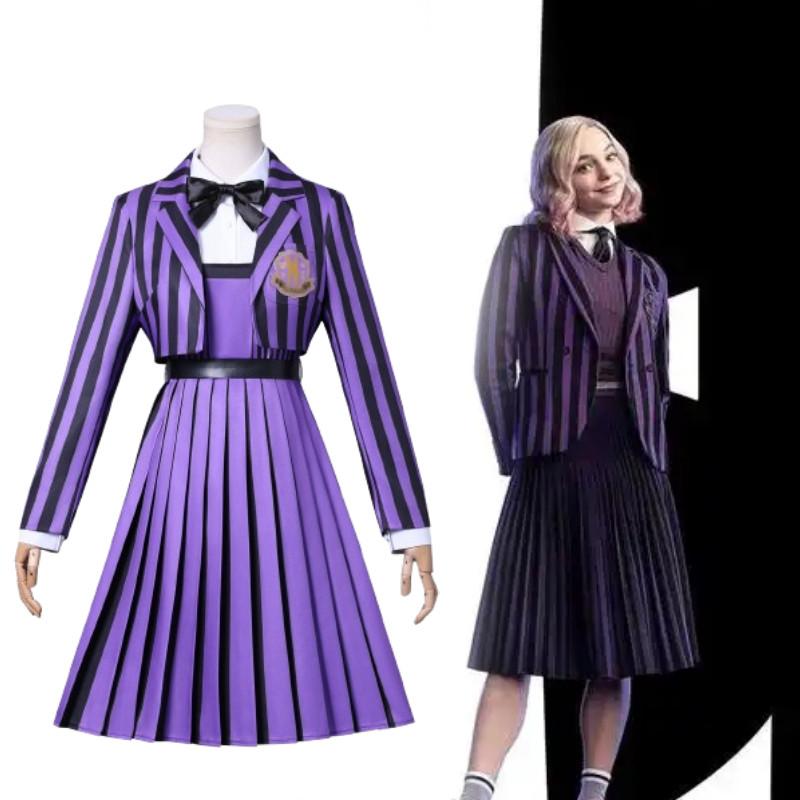 Purple Cosplay Addams School Uniform Costume Halloween Party Gift