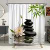 Zen Landscape Shower Curtains Flowers Plant Green Bamboo Black Stone Scenery Bathroom Decor Waterproof Cloth Hanging Curtain Set