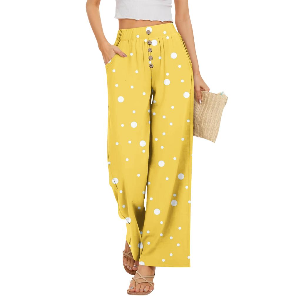 Womens High Waisted Wide Leg Pants Drawstring Palazzo Trousers with Pockets Dot Print Casual Lounge Pant