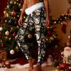 Women's Fashion Casual Fleece-Lined Patchwork Print Straight-Leg Pants