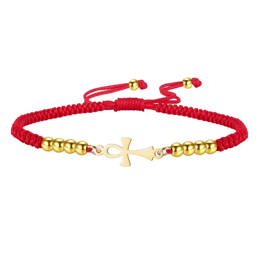 LIKGREAT Bracelet Croix Ankh Égyptienne Bracelet Symbole de Vie Réglable pour Femmes Hommes Bijoux Amulette en Acier Inoxydable Cadeau