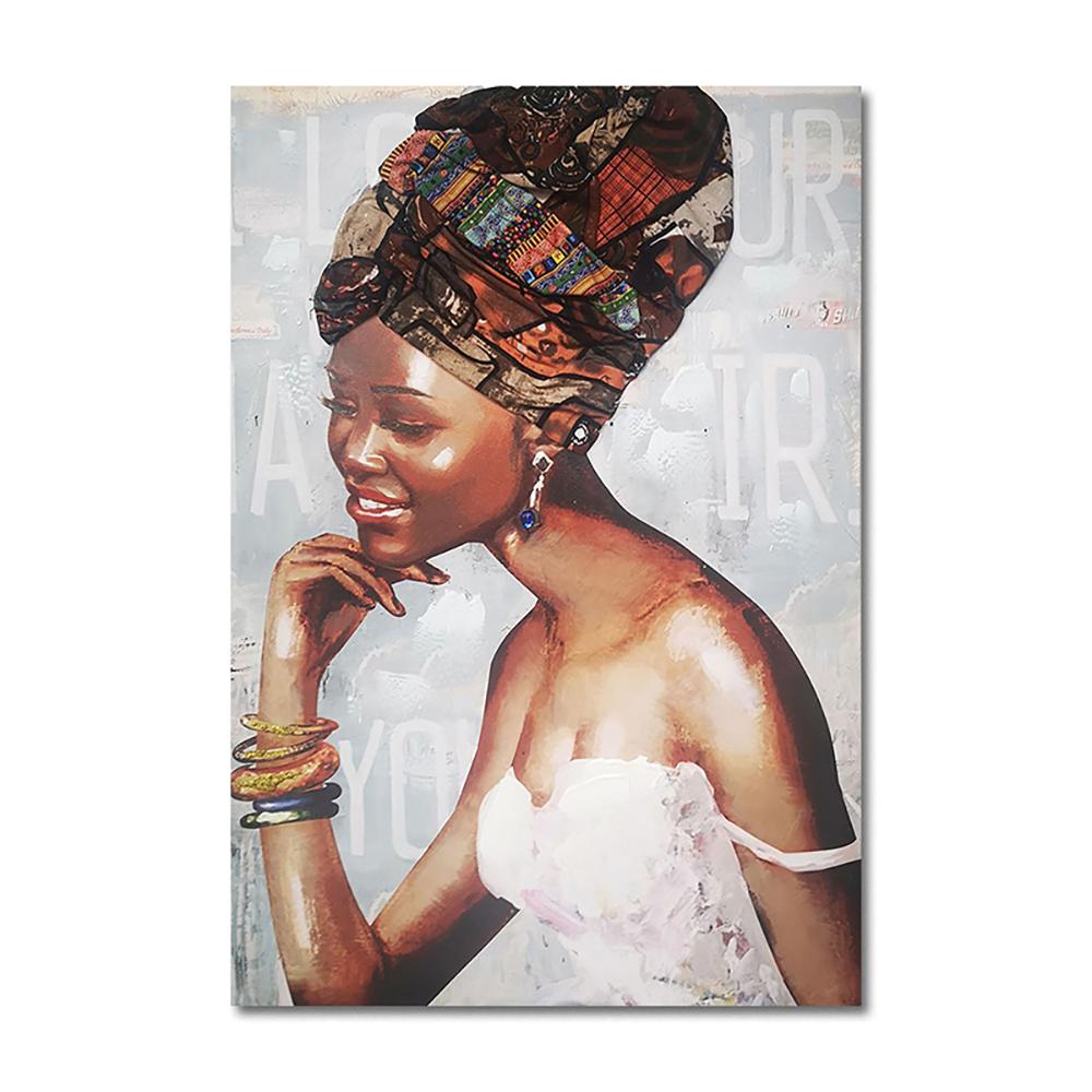 Afrikanska kvinnor Traditionell klänning Väggkonst Canvasmålning Huvudbonad Flicka Posters och utskrifter Bilder för vardagsrum Heminredning
