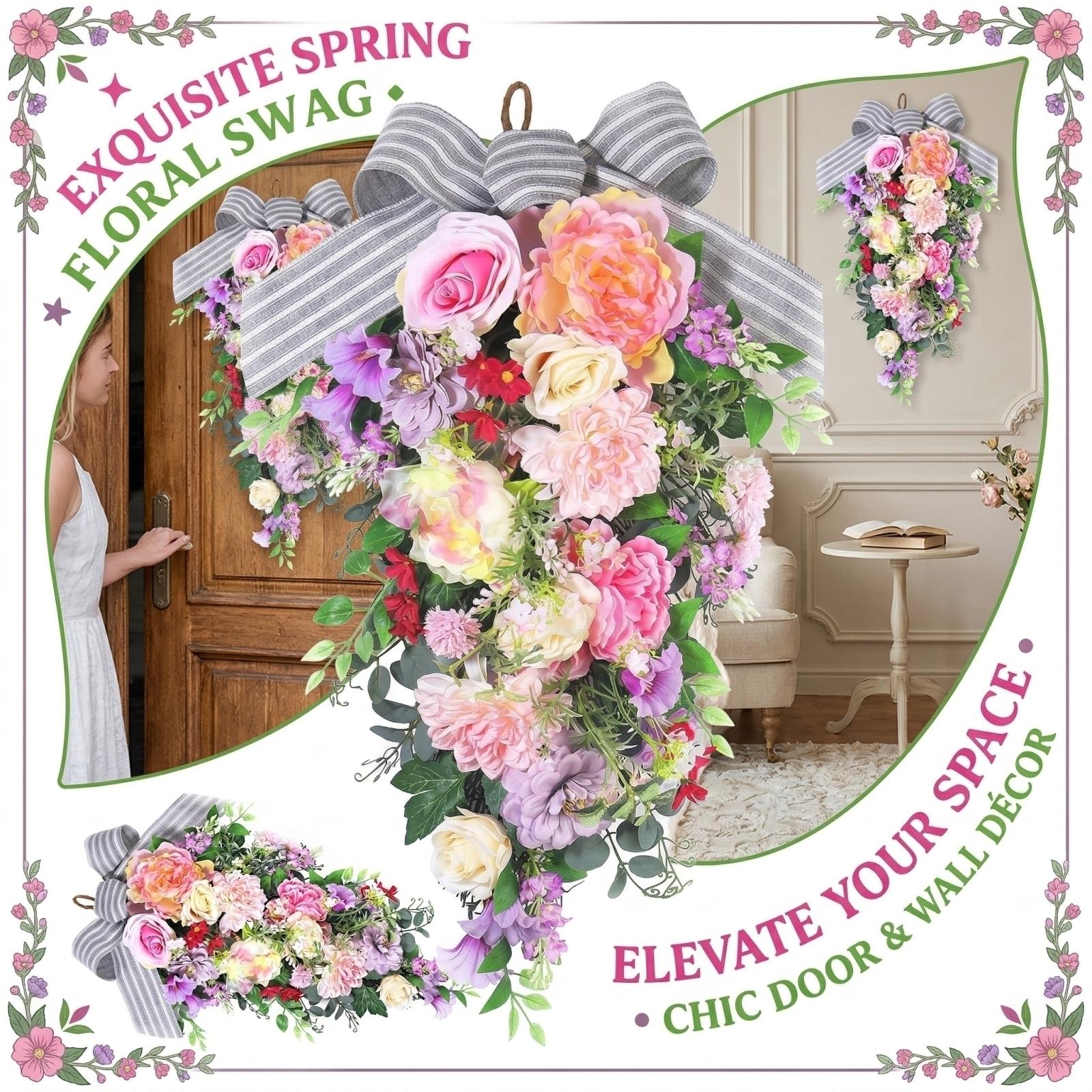 Spring Decorative Artificial Flower Pendant Door Hanging Decorative Artificial Wall Hanging One Size