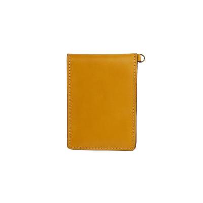 E-mono Pass Case for Men and Women, Genuine Leather, Three-Sided, Bifold, Pass Case (Yellow)