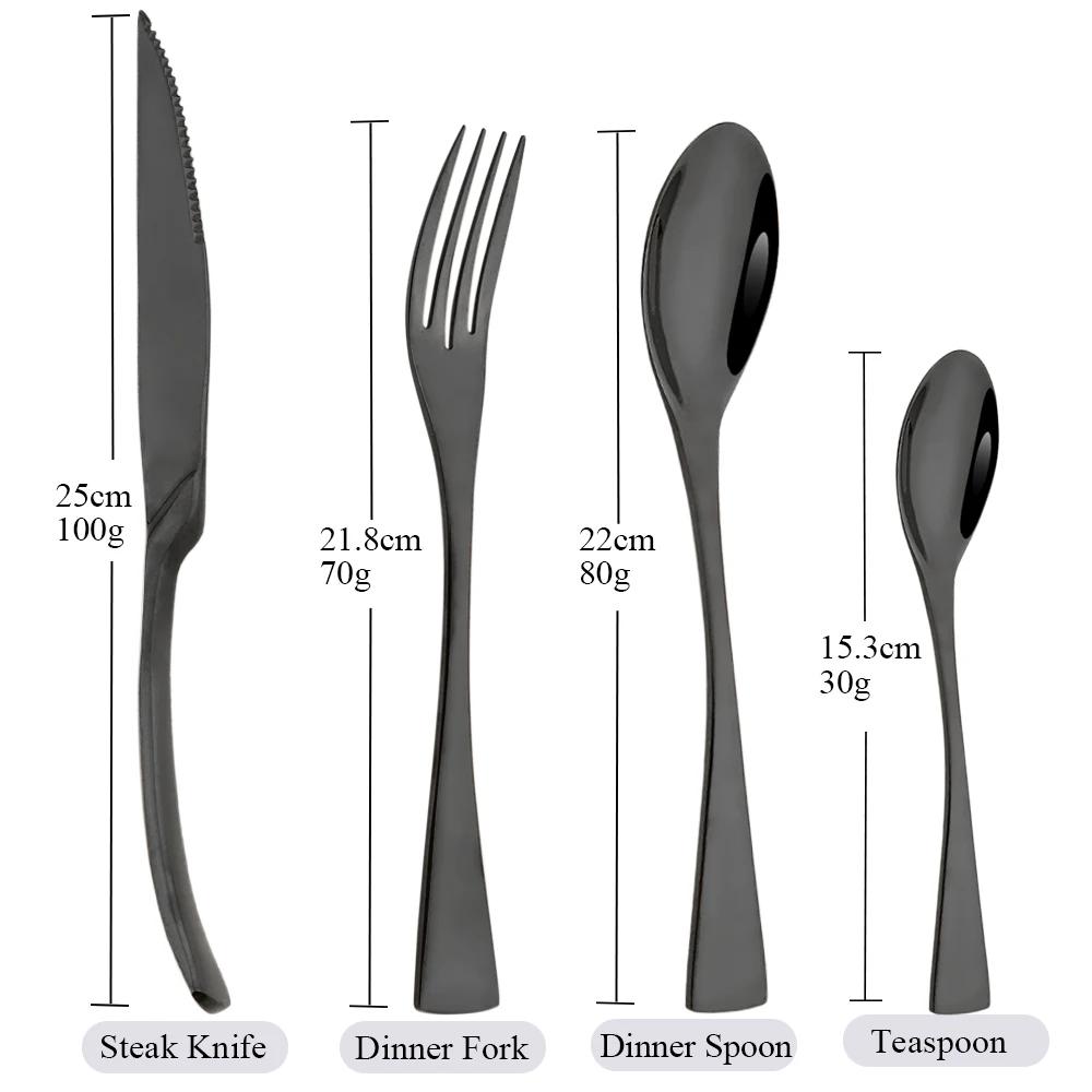 24 Pcs Shiny Black Dinnerware Cutlery Set Stainless Steel Sharp Steak Dinner Knives Forks Scoops Tableware Silverware Set