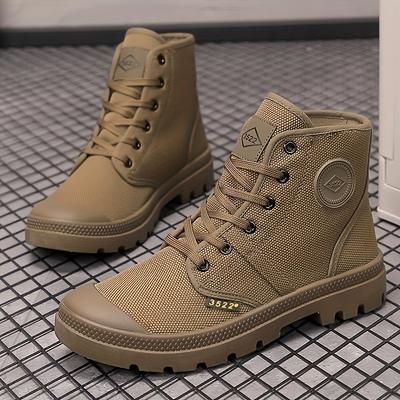 Cizme Militare Canvas cu Top Înalt Respirabile | Pantofi Unisex cu Suport pentru Glezne pentru Bărbați și Femei - Talpă Durabilă de Cauciuc, Design cu Șireturi cu Vârf Rotund