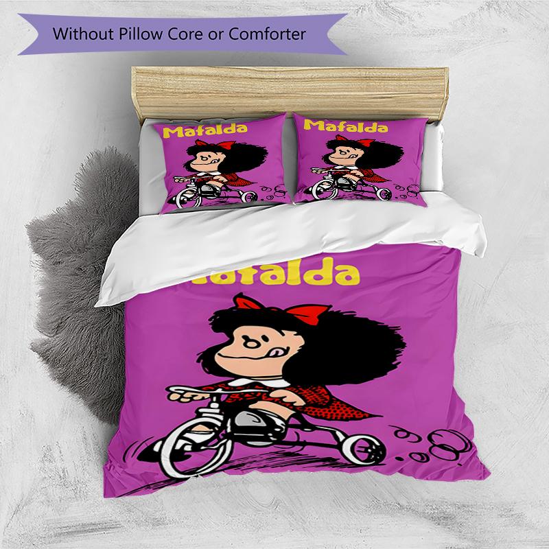 3pcs Mafalda1 Design Cover Set - HD Printed Bedding with 1 Cover and 2 Pillowcases - Perfect for Home and Dorm Decor