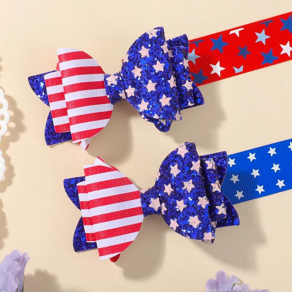 2pcs Independence Day Hair Bows Clips for Kid Girls Glitter Star Barrettes Hairpin Party Headwear Children Hair Accessories