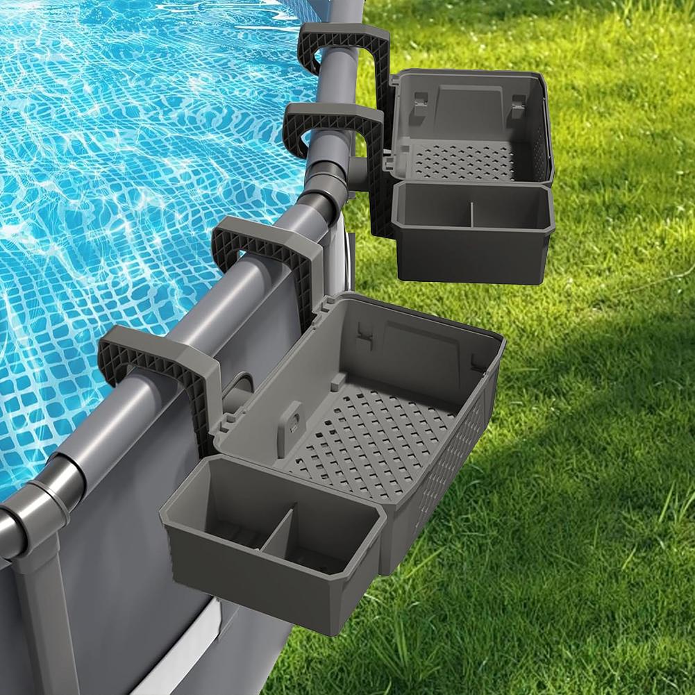 Poolside Storage Basket with Pool Cup Holders Plastic Pool Side Basket Above Ground Swimming Pool Accessories for Drinks Soap