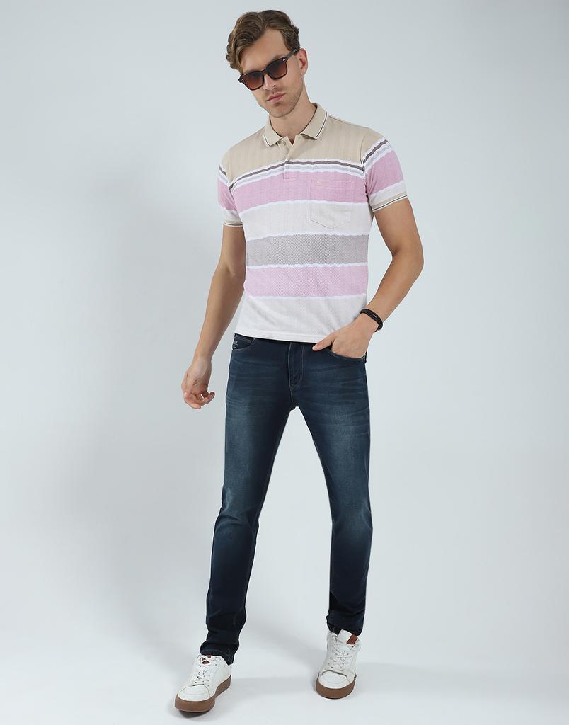 MONTE CARLO Mens Striped Collar Neck T-Shirt