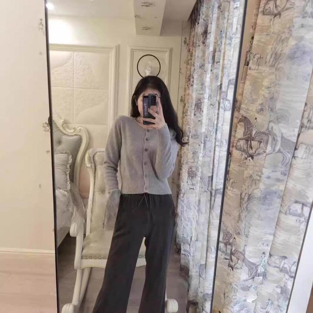 Premium Korean Style 100% Pure Wool Knitted Cardigan - Women's Spring/Autumn Short Base Coat