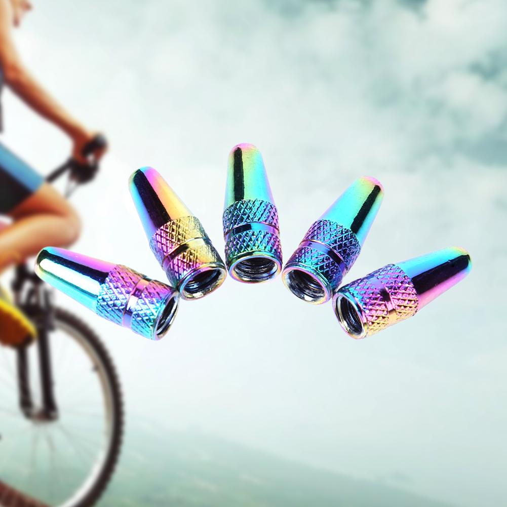 5pcs Bicycle Wheel Valve Dust Cover Replacement Bike Tire Valve Stem Caps Rainbow Color Aluminum Alloy Parts for Presta Valves