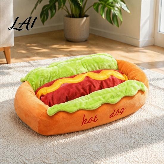 Unique Pet House for Dachshunds Hot Dog Bed Cute Cozy Snuggle Removable Washable Pad Funny Shape Bed Bun Plush Small Dogs Cats Soft Sofa Nest