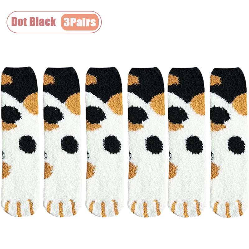 Winter Coral Fleece Socks Mid Calf Cute Cat Paw Design Thickened Warm Sleep Socks for Women Girls Indoor Cold Weather Wear