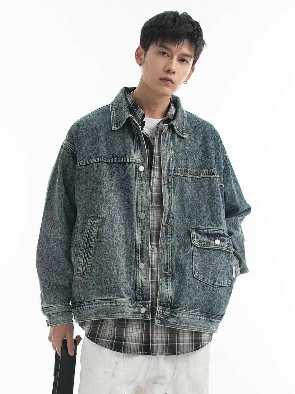 Design sense washed denim jacket men s spring retro versatile lapel jacket casual and old tooling top M синий