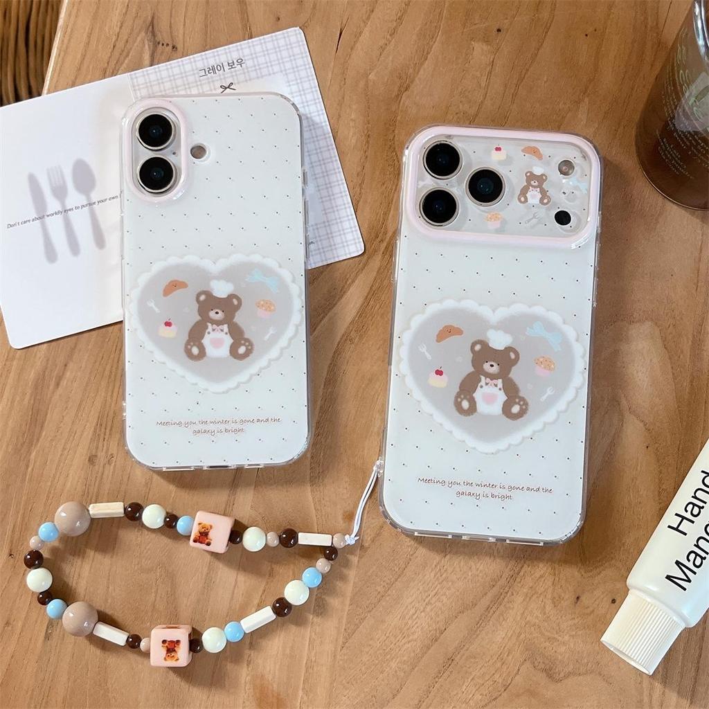 Cartoon Bear Heart Double-Layer Anti-Fall Phone Case for iPhone 14/13 & Apple PROMAX 17/16/15.