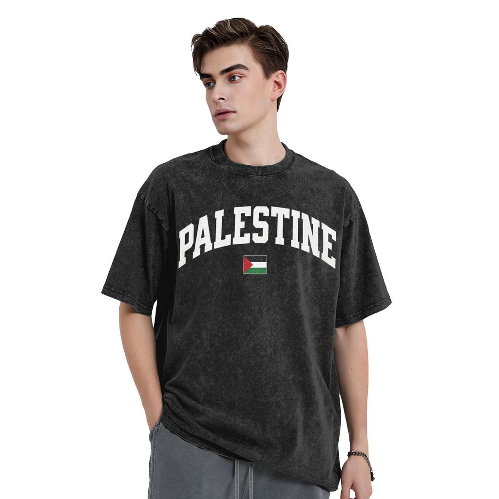 Couple T Shirt Palestine Flag  Washed T-Shirts Hippie  Summer Tees Y2K Fun Custom DIY Casual Clothes Gift