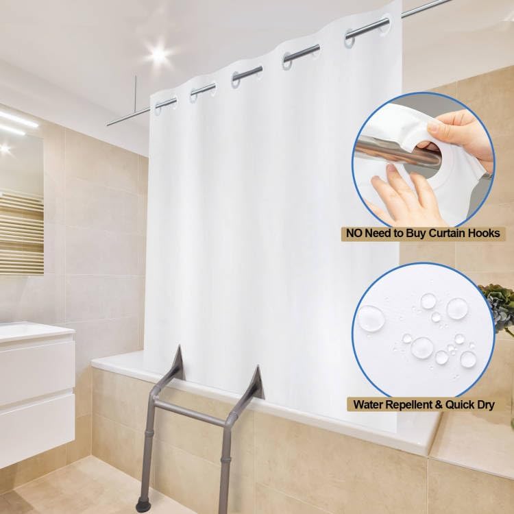 YISURE Split Shower Curtain for Bath Sliding Transfer Benches, White Polyester 80x74 Bath Curtain with Two 13.4x11.8-Separated-Away Slits at Bottom,
