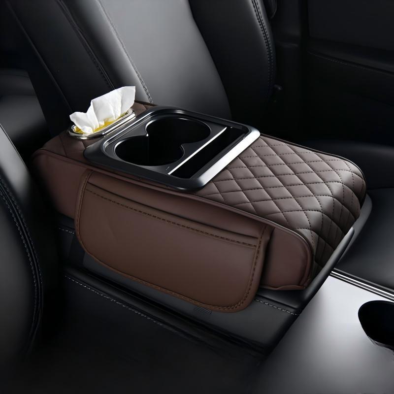 Car Center Console Armrest Cushion PU Leather Mat Memory Foam Support Universal Fit for SUVs and Sedans