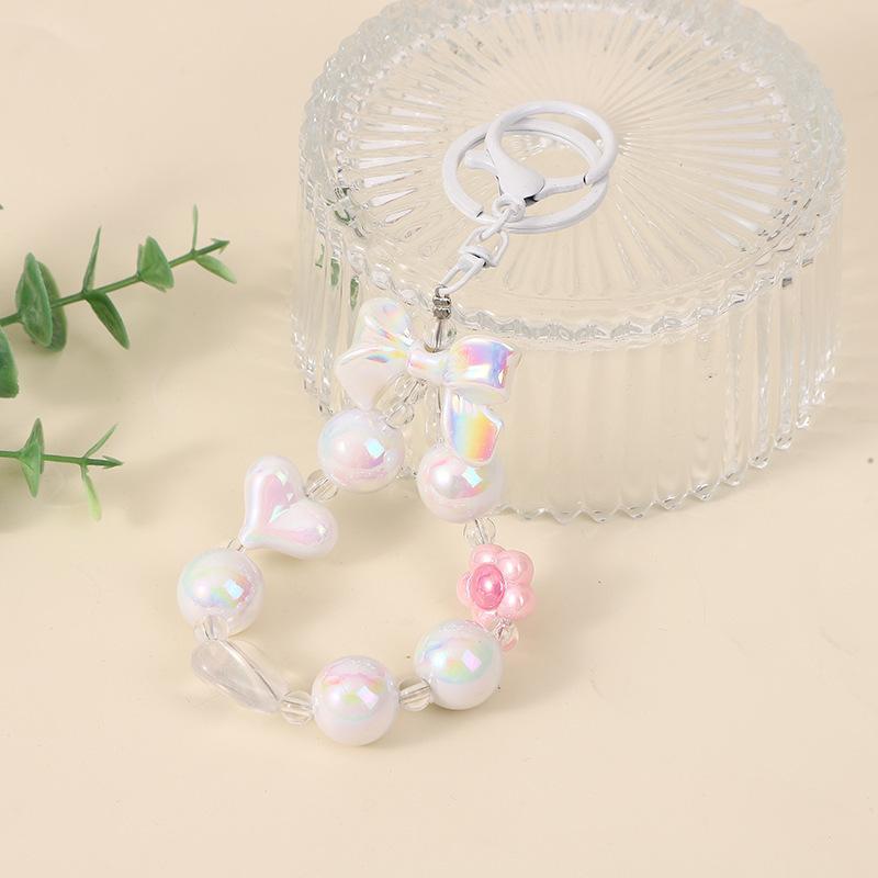 Colorful Beaded Flower Keychain, Kawaii Acrylic Flower Bag Charm with Clip