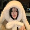 Plush Bunny Earmuff Hat With Scarf For Winter Warmth And Adjustable Fit