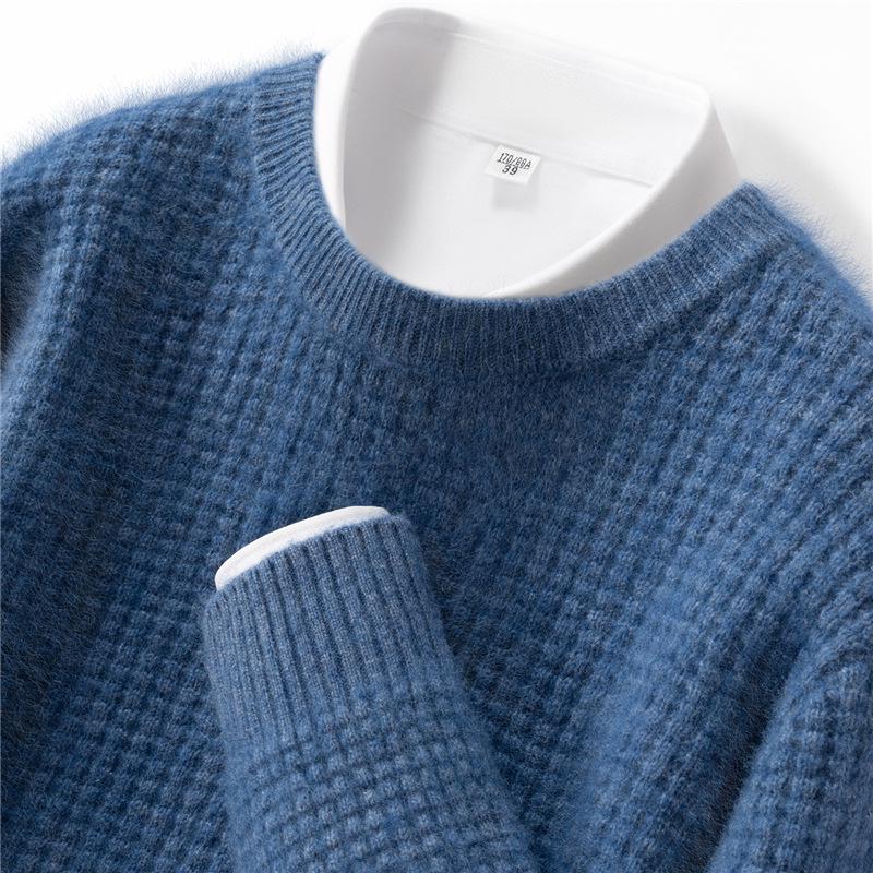 Men s Cashmere Plaid Sweater - Autumn/Winter Round Neck Casual Knitwear XL