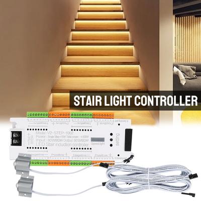 32 Kanäle DC 12V 24V Treppenlicht-Controller-Kit Treppenbeleuchtung Innen-LED-Bewegungssensor Automatisch für Treppen Flexibler Streifen