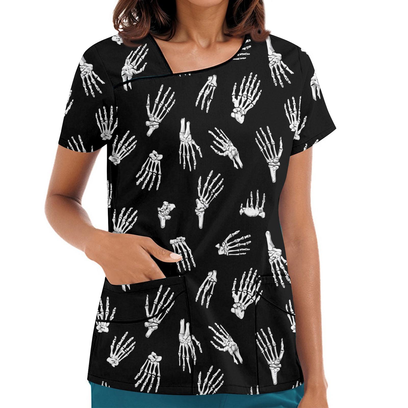 

Женская рабочая одежда с принтом, покатый воротник и двухслойные карманы, базовый верхний пуловер XXXL