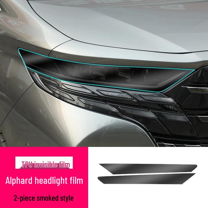 Black Warrior Smoked Headlight & Center Pillar Film for 25 Toyota Alphard Models - TPU Gloss Black