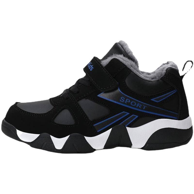 Boys Winter Warm Thick Sole Running Shoes Kids Ages 7-16 Fleece-Lined Cotton Sneakers With Rubber