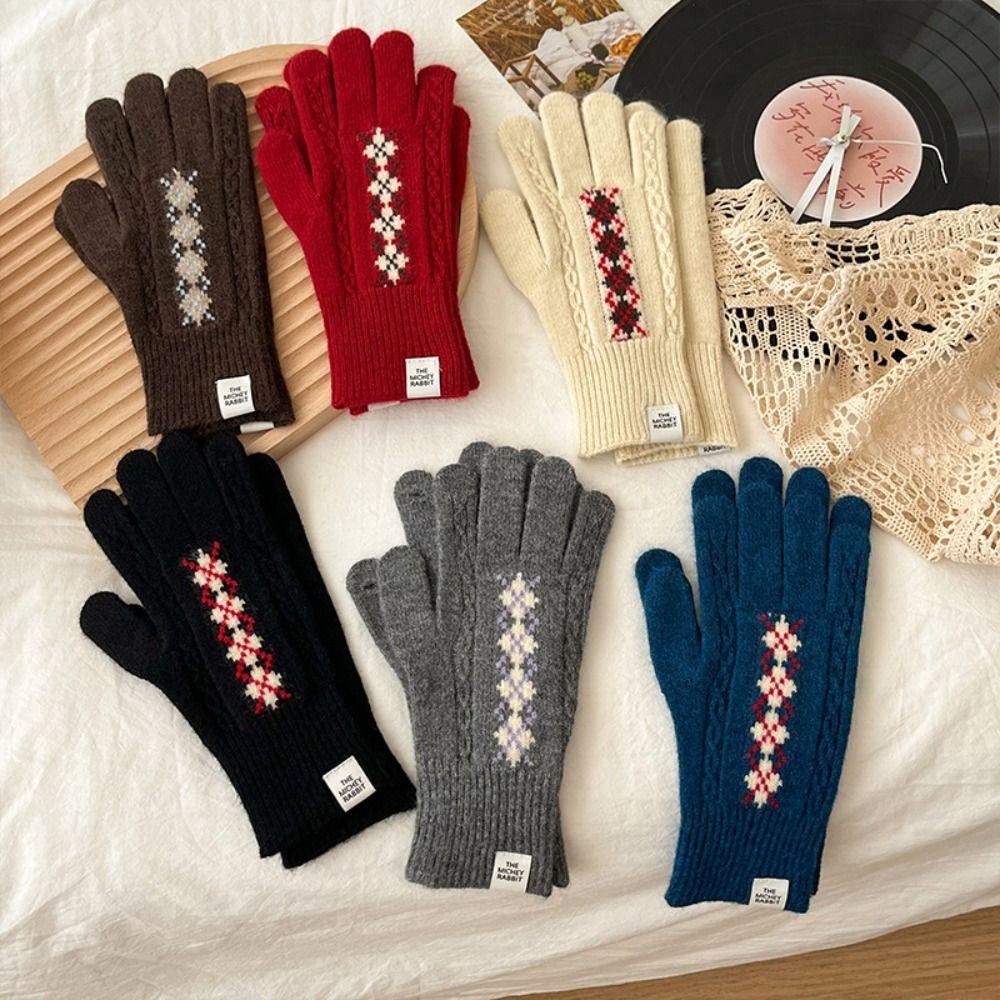 Soft Winter Knitted Gloves Fair Island Style Women Cycling Mittens Twists Pattern Gloves  Girls