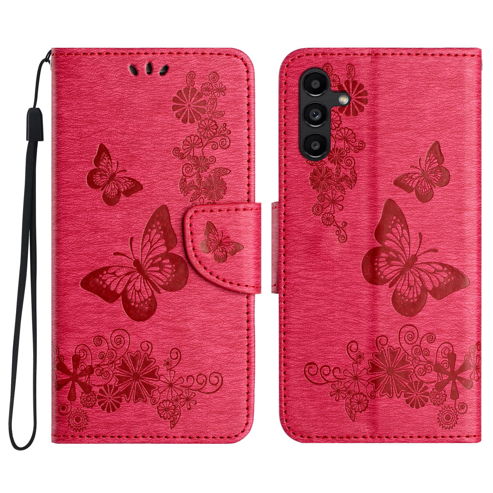 

For Samsung Galaxy A35 5G Case Butterflies Flower Folding Stand PU Leather Phone Cover Red