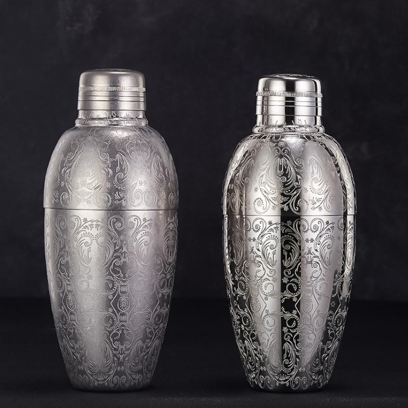 500ml Carven Engraving Vintage Cocktail Shaker Bar Shaker Stainless Steel Cocktail Boston Shaker For Bar Party Home Bar Tool
