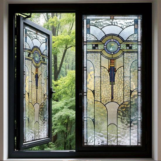 Stained Glass Window Privacy Film Vintage Decorative Frosted Static Cling Waterproof PVC Reusable UV Sun Blocking Glass Sticker Cover
