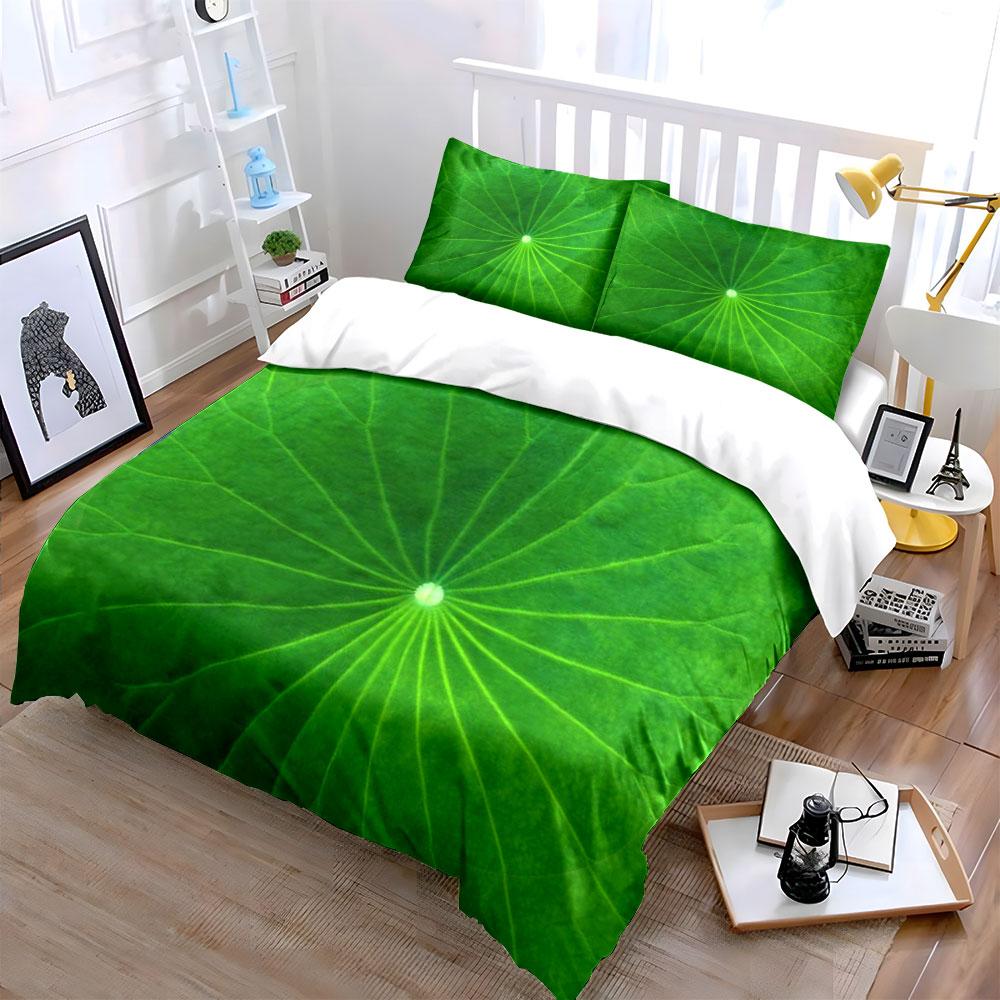 "Eco-Friendly Green Leaf Theme Set" kid's and adults' bedroom decor, Exquisite three-piece bedding set gift