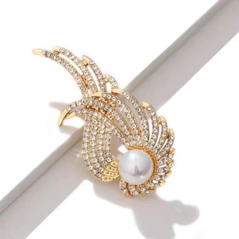 Rhinestone Wings Pearl Feather Brooches for Women Weddings Banquet Party Badges Clothing Jewelry Accessories Pins