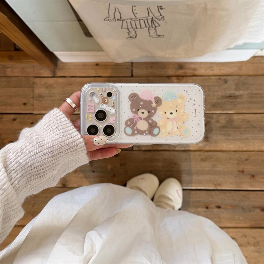 Cartoon Double Layer Bear Phone Case, Compatible with iPhone 14/13 & Apple 17/16/15 PROMAX, Anti-Drop Protection