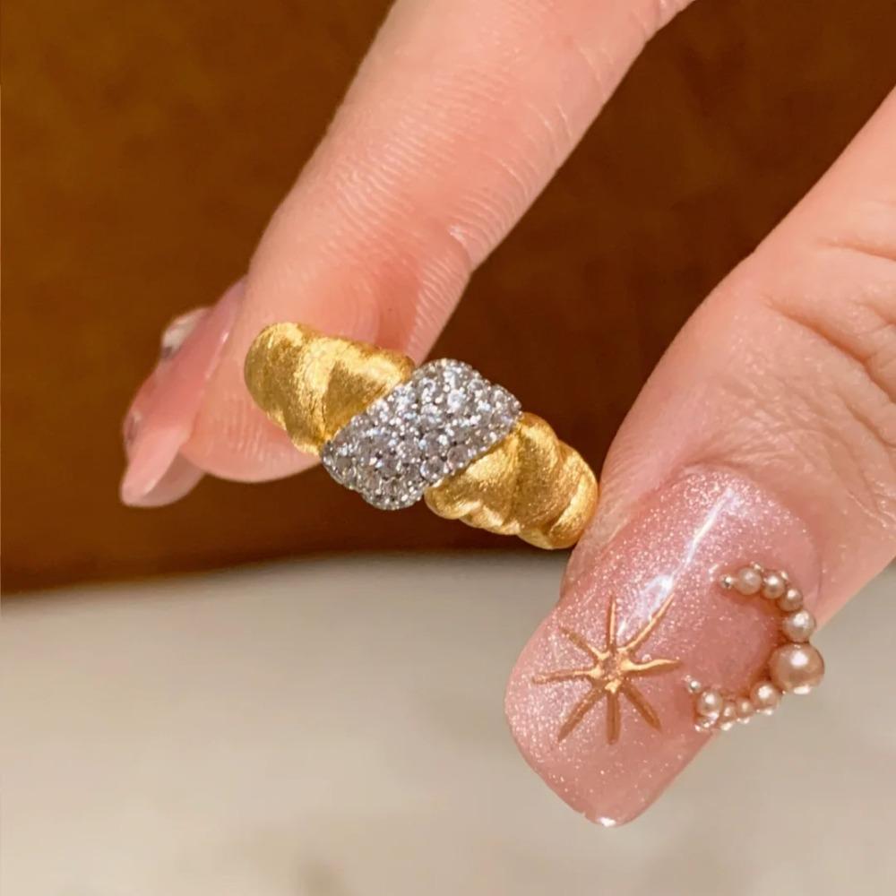 Vintage Brushed Bread Ring Minimalist Luxury Puff Baguette Heart Brushed Diamond Womens Ring Adjustable