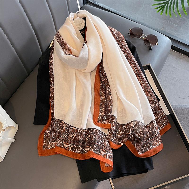 New Spring Women Cotton Scarf Beach Hijab Shawls and Wraps  Luxury Brand Flower Female Foulard Echarpe Designer Bandana